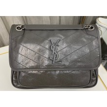 Saint Laurent Niki medium Bag in Crinkled Vintage Leather 633158 Etoupe