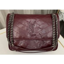 Saint Laurent Niki medium Bag in Crinkled Vintage Leather 633158 Burgundy