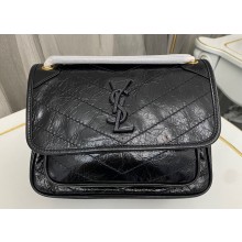 Saint Laurent Niki Baby Bag in Crinkled Vintage Leather 633160 Black/Gold