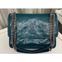 Saint Laurent Niki medium Bag in Crinkled Vintage Leather 633158 Green