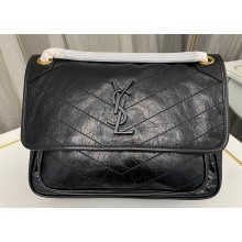 Saint Laurent Niki medium Bag in Crinkled Vintage Leather 633158 Black/Gold