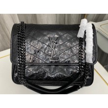 Saint Laurent Niki medium Bag in Crinkled Vintage Leather 633158 Black
