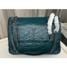 Saint Laurent Niki Large Bag in Crinkled Vintage Leather 498883 Green