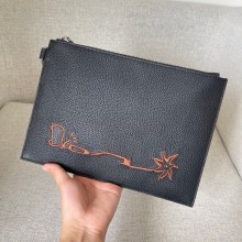 DIOR A5 CACTUS JACK Pouch IN Black Grained Calfskin with Embroidered Signature