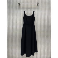 dior Black Wool and Silk Shantung Belted Mid-Length Dress 2023