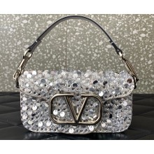 Valentino Small Locò Shoulder Bag Silver With Crystals 2024