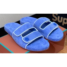 Loro Piana Waikiki Suede Double-Grip Men's Slide Sandals Sky Blue 2024