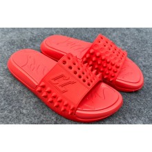 Christian Louboutin Men's Take It Easy Spiked Rubber Slides Red 2024