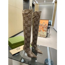 Gucci Heel 8cm Jumbo GG Canvas Knee Boots 2022