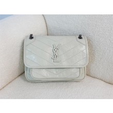 Saint Laurent Niki Baby Bag in vintage leather 633160 BLANC with silver hardware(original quality)
