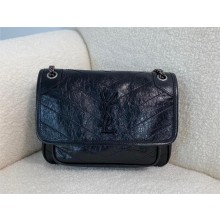 Saint Laurent Niki Baby Bag in vintage leather 633160 black with silver hardware(original quality)
