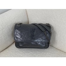 Saint Laurent Niki Baby Bag in vintage leather 633160 dark gray with silver hardware(original quality)