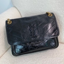 Saint Laurent Niki medium Bag black in vintage leather with gold hardware(original quality)