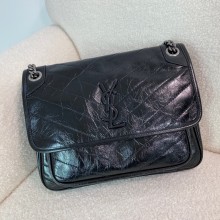 Saint Laurent Niki medium Bag black in vintage leather with silver hardware(original quality)