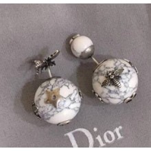 "Dior Tribales" Earrings In Aged Palladium Finish Metal Bee White 201