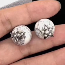 "Dior Tribales" Earrings In Aged Palladium Finish Metal Star White 2018
