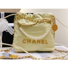 Chanel 22 Mini Bag with Pearl and Chain AS3980 YELLOW 2023