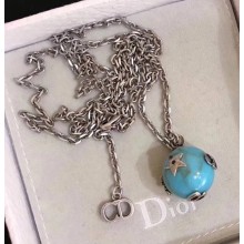"Dior Tribales" Necklace In Aged Palladium Finish Metal Bee Blue 2018