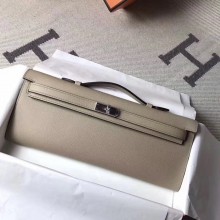 Hermes Kelly Cut Handmade Epsom Leather Clutch etain With Gold/Silver Hardware 