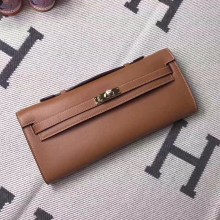 Hermes Kelly Cut Handmade Epsom Leather Clutch camel With Gold/Silver Hardware 