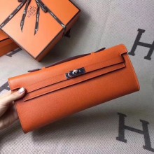 Hermes Kelly Cut Handmade Epsom Leather Clutch orange With Gold/Silver Hardware 