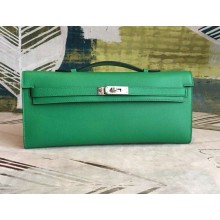 Hermes Kelly Cut Handmade Epsom Leather Clutch Vert Bengale With Gold/Silver Hardware 