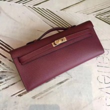 Hermes Kelly Cut Handmade Epsom Leather Clutch burgundy With Gold/Silver Hardware 