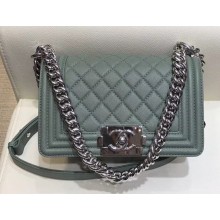 Chanel Caviar Leather Quilting Boy Flap Small Bag Ice Green with Silver Hardware
