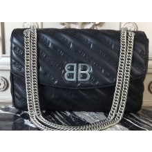 Balenciaga BB Round M Embroidered Logo Bag Black 2018