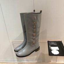 chanel cc logo long boots gray 2021