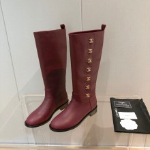 chanel cc logo long boots burgundy 2021