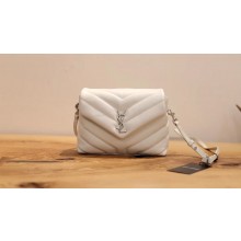 Saint Laurent Loulou Toy Bag in Matelassé "y" Leather 467072 white/silver