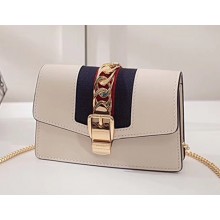 Gucci Sylvie Web Leather Mini Chain Bag 494646 White 2018 