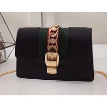 Gucci Sylvie Web Leather Mini Chain Bag 494646 Black 2018