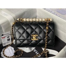 chanel Shiny Lambskin Mini Flap Bag with Top Handle AS5001 BLACK 2024