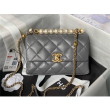chanel Shiny Lambskin Mini Flap Bag with Top Handle AS5001 gray 2024