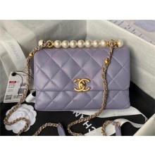 chanel Shiny Lambskin Mini Flap Bag with Top Handle AS5001 purple 2024