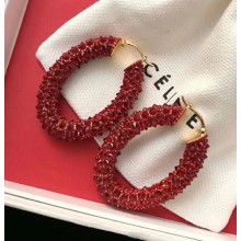 Celine Crystal Ring Earrings Red 2018