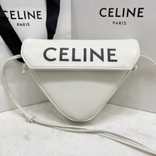 celine Triangle bag in Smooth calfskin with Celine Print White 