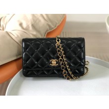 CHANEL Wallet on Chain IN Shiny Crumpled Calfskin AP3785 BLACK 2024