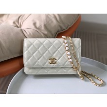 CHANEL Wallet on Chain IN Shiny Crumpled Calfskin AP3785 WHITE 2024