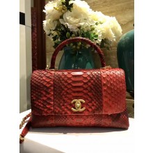 Chanel python top handle cross body bag Red(75502)