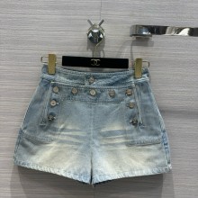 Chanel Iridescent Washed Denim Blue & Silver shorts P76208 2024