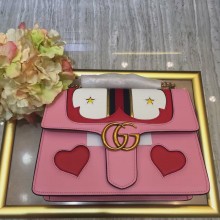 Gucci Heart And Mouth GG Marmont Leather Shoulder Bag 431382 pink(QINGTIAN-71401)