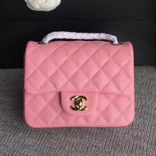 Chanel Classic Flap Mini Bag A1115 in Caviar Leather Pink with Golden Hardware
