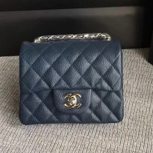 Chanel Classic Flap Mini Bag A1115 in Caviar Leather Sapphire with Silver Hardware