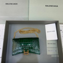 balenciaga hourglass wallet with chain crocodile embossed dark green/gold