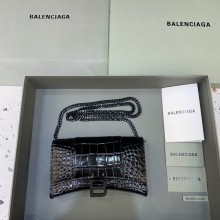 balenciaga hourglass wallet with chain crocodile embossed so black