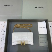 balenciaga hourglass wallet with chain crocodile embossed white/gold