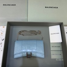 balenciaga hourglass wallet with chain crocodile embossed blue/silver